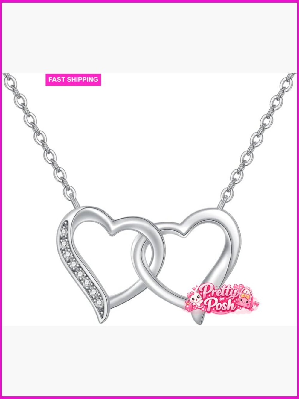 Interlocking Heart Diamond Pendant Necklace 925 Sterling Silver 0.032 CTTW